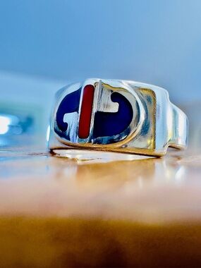 Rare Vtg Gucci Interlocking G Enamel Signet Pinky Midi Ring Size 4 925 Sterling